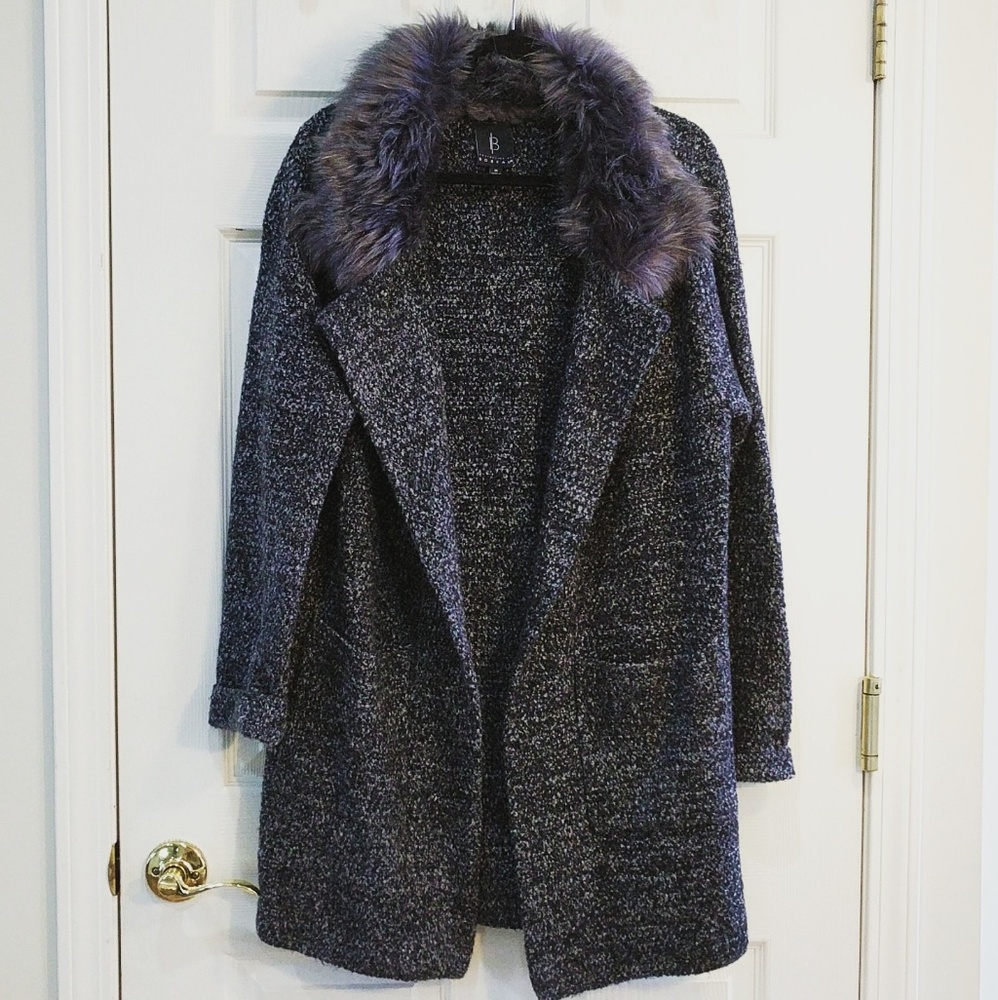 Bobeau fur collar cardigan